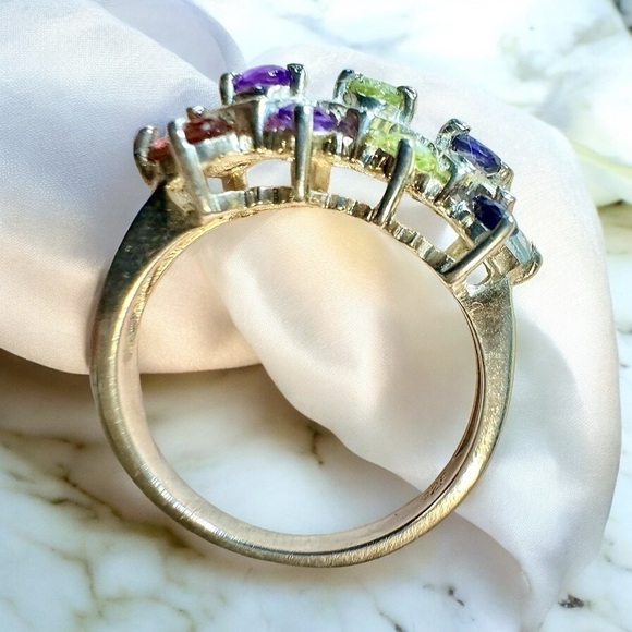 Tanzanite|Topaz|Peridot|Amethyst|Garnet Sterling Silver Cluster Ring - Picture 8 of 8